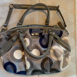 Coach Gray, Blue, White Sateen Satchel Style with coordinating Wallet EUC